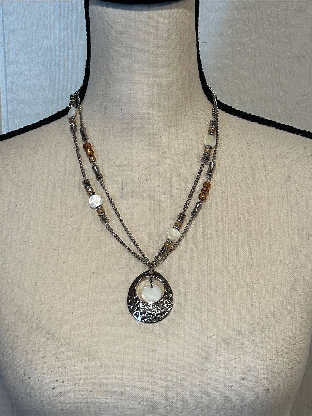 Silver-Tone Multi-Strand Pendant Necklace with Pearl Accents - Silver